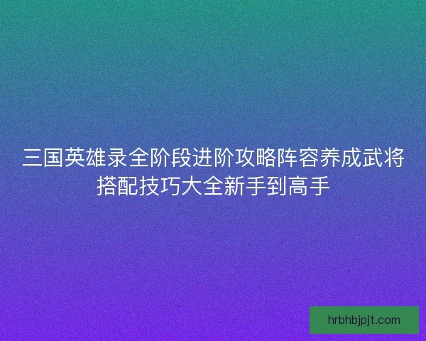 三国英雄录全阶段进阶攻略阵容养成武将搭配技巧大全新手到高手