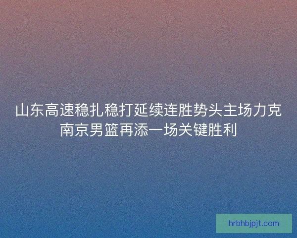 山东高速稳扎稳打延续连胜势头主场力克南京男篮再添一场关键胜利